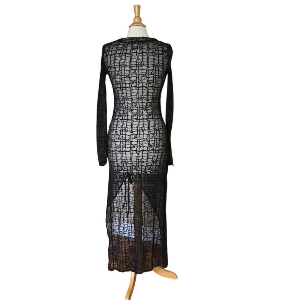 NEW Free People Black Lace Sheer Sabina High Slit Midi Dress - Picture 3 of 12